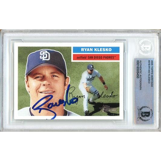 Baseballs- Autographed- Ryan Klesko San Diego Padres Signed 2005 Topps Heritage Trading Card Beckett Authentic Auto Slab Front