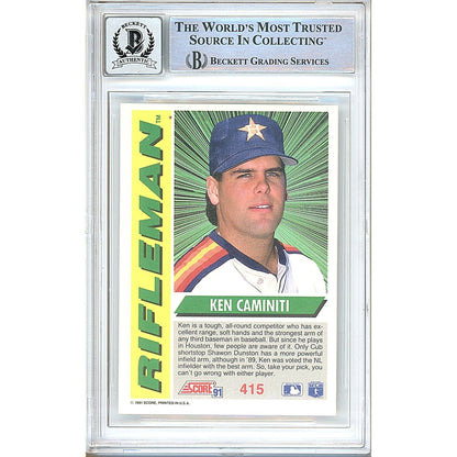 Baseballs- Autographed- Ken Caminiti Houston Astros Signed 1991 Score Rifleman Baseball Card Beckett Authentic Auto Slab Back