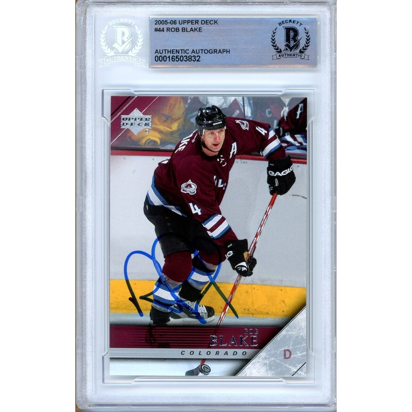 Hockey- Autographed- Rob Blake Colorado Avalanche Signed 2005-06 Upper Deck Trading Card Beckett Authentic Auto Slab Front