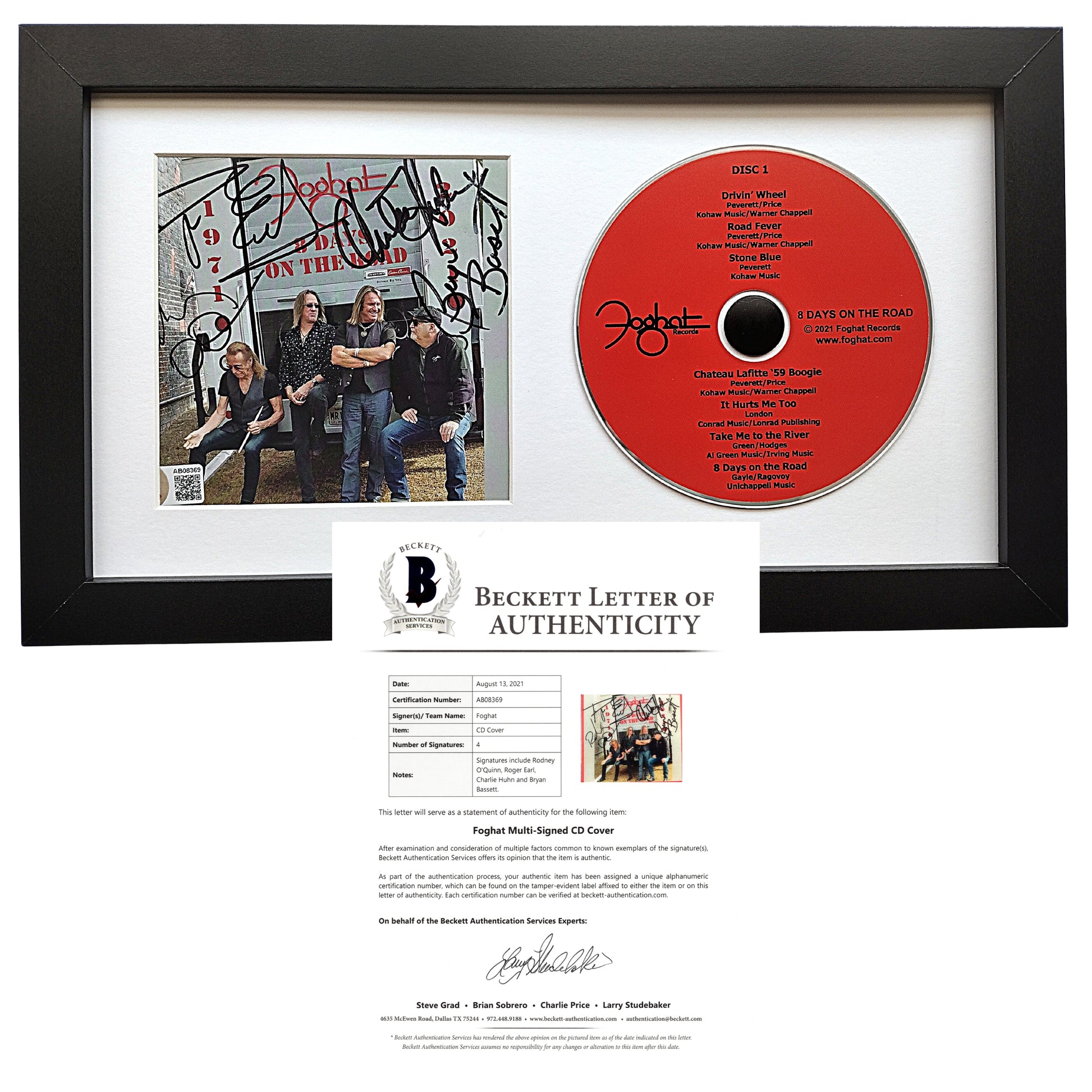 Foghat Autographed 8 Days on the Road CD Cover Framed Beckett Authentication AB08369