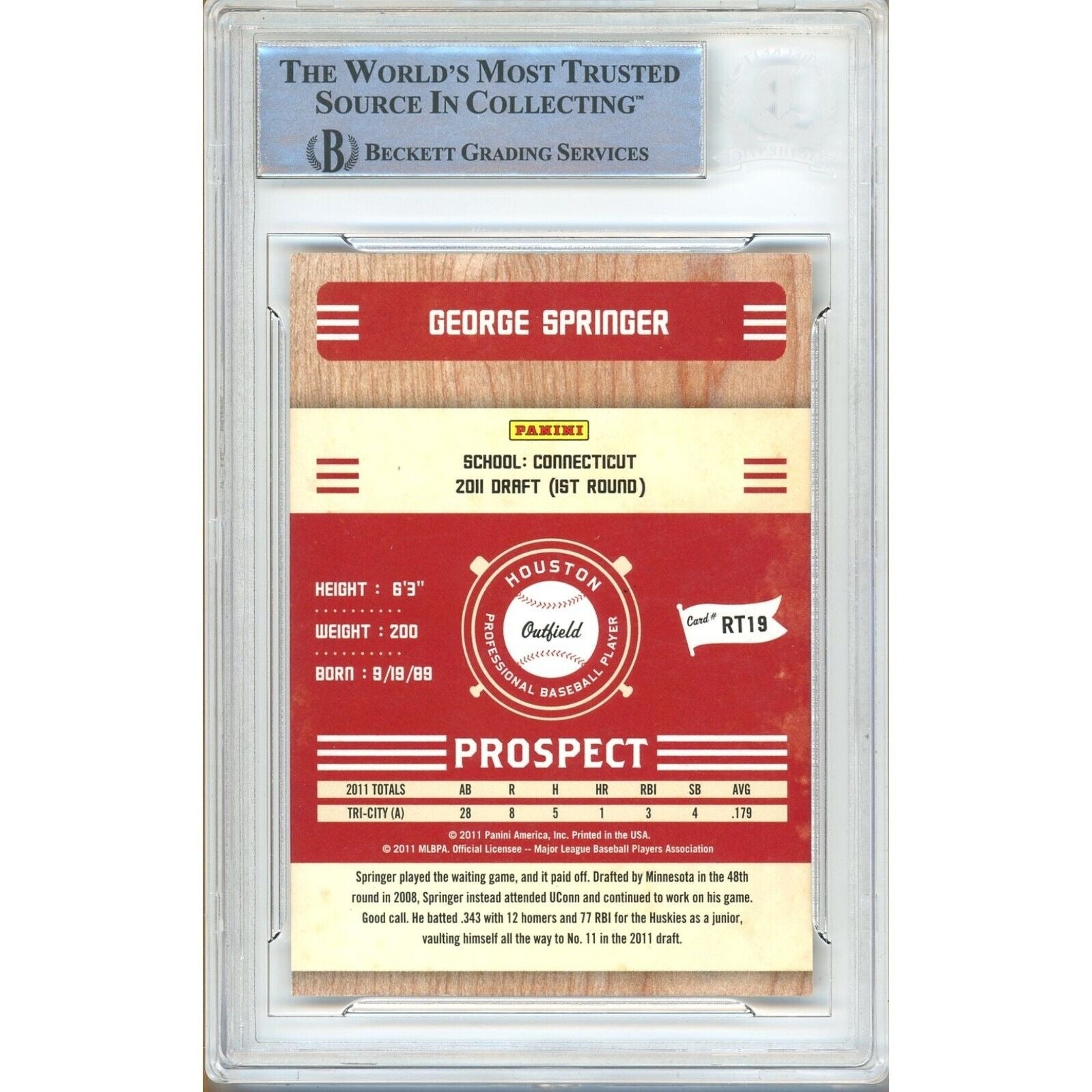 George Springer Panini Playoff Contenders Prospect Ticket Signed Trading Card Beckett BAS