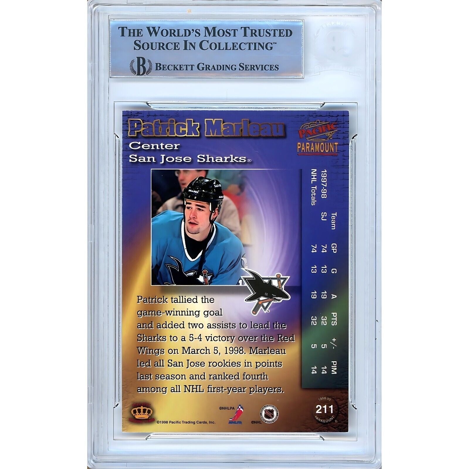 Patrick Marleau San Jose Sharks signed trading card – signature close-up – Beckett COA