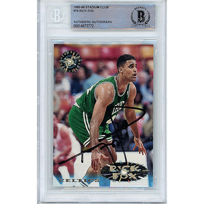 Basketballs- Autographed- Rick Fox Boston Celtics Signed 1995-96 Topps Stadium Club Basketball Card Beckett Authentic Auto Slab Front