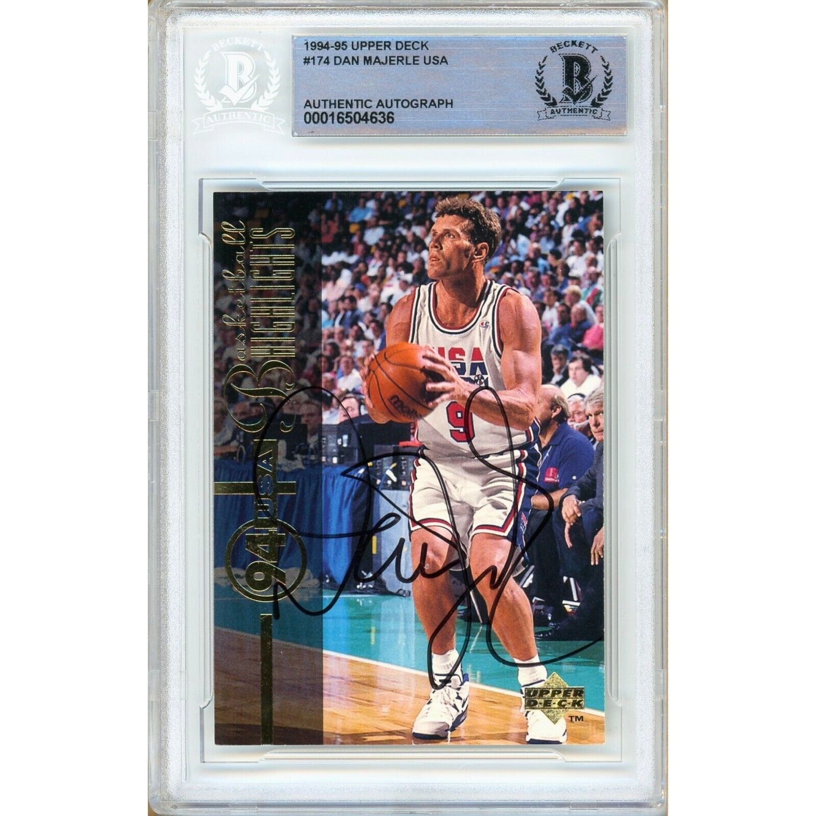 Basketballs- Autographed- Dan Majerle Team USA Signed 1994-95 Upper Deck Basketball Card Beckett Authentic Auto Slab Front