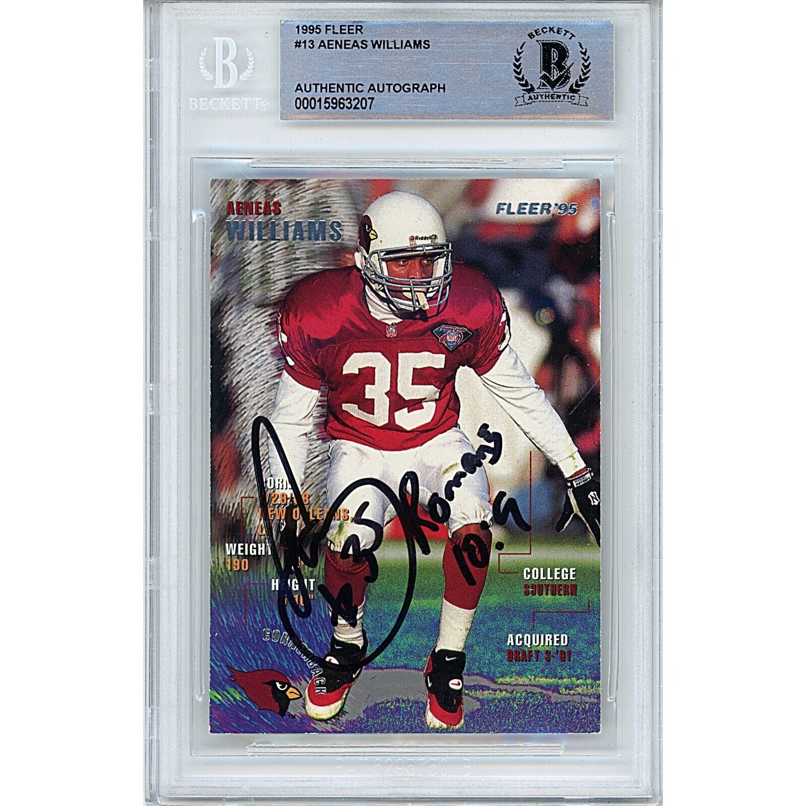 1995 Fleer Aeneas Williams Arizona Cardinals Autographed Trading Card – Beckett BAS