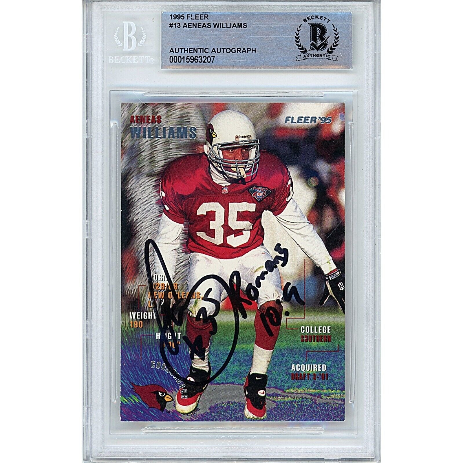 Footballs- Autographed- Aeneas Williams Signed 1995 Fleer Football Card Beckett Authentic Auto Slab Front