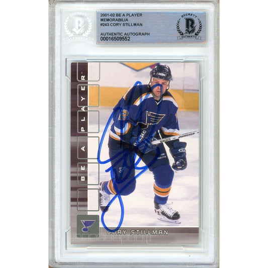 Hockey- Autographed- Cory Stillman St Louis Blues Signed 2001-02 BAP Be A Player Memorabilia Hockey Card Beckett Authentic Auto Slab Front