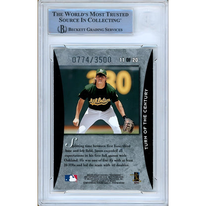 Baseballs- Autographed- Jason Giambi Oakland Athletics Signed 1997 Donruss Elite Turn of the Century Baseball Card Beckett Authentic Auto Slab Back