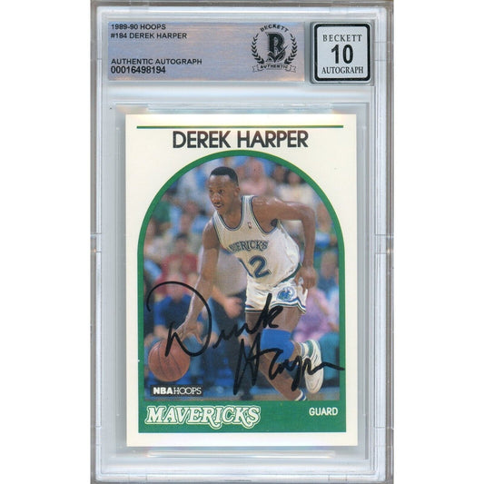 Basketballs- Autographed- Derek Harper Dallas Mavericks Signed 1989-90 NBA Hoops Basketball Card Beckett Authentic BGS Auto-10 Graded Slab Front