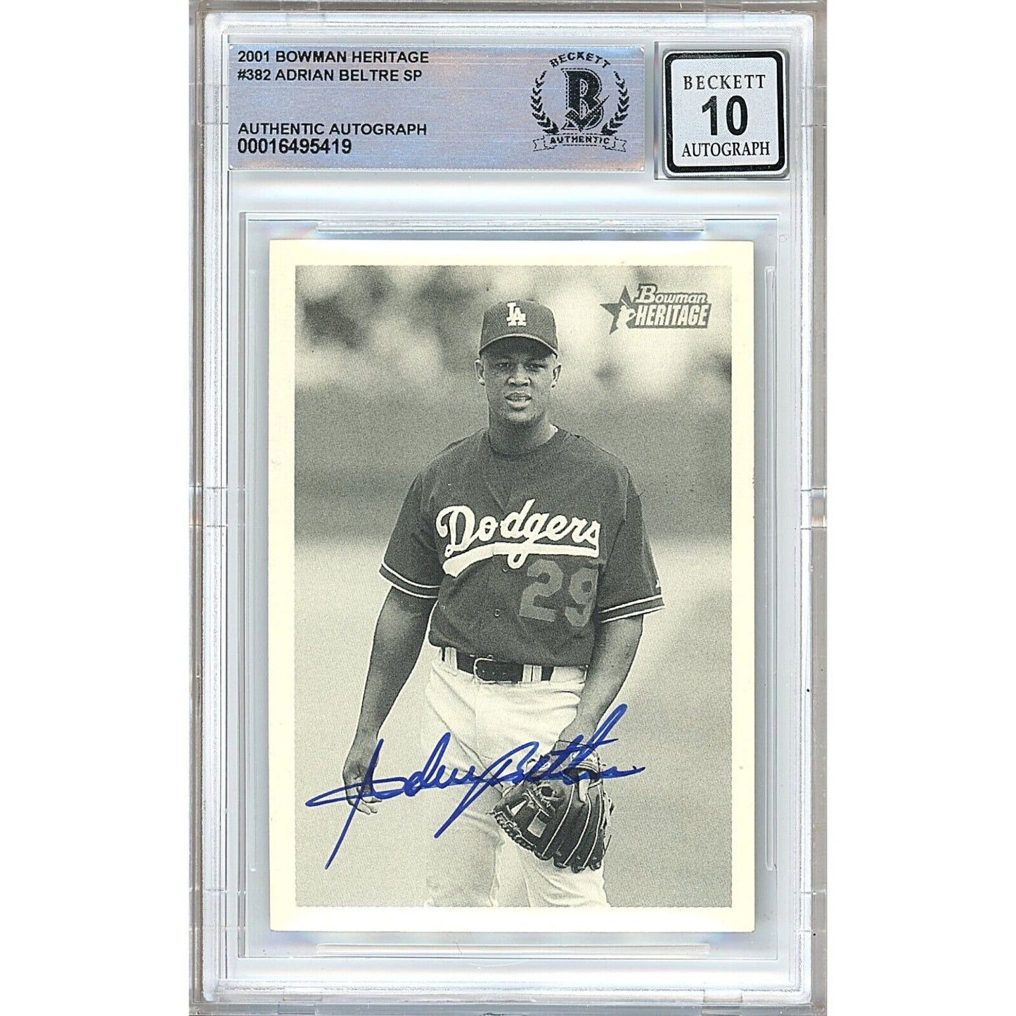 Adrian Beltre Dodgers Signed 2001 Bowman Heritage SP #382 BGS Auto 10 Slab Graded