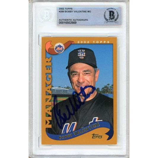 Baseballs- Autographed- Bobby Valentine New York Mets Signed 2002 Topps Baseball Card Beckett Authentic Auto Slab Front