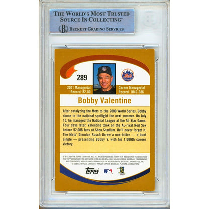 Baseballs- Autographed- Bobby Valentine New York Mets Signed 2002 Topps Baseball Card Beckett Authentic Auto Slab Back