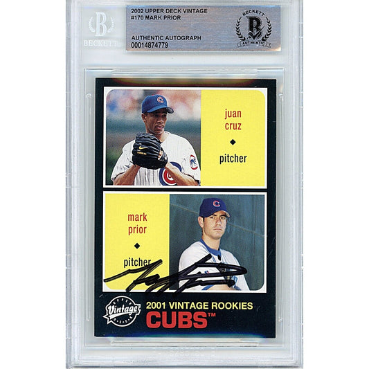 Baseballs- Autographed- Mark Prior Chicago Cubs Signed 2002 Upper Deck Vintage Baseball Rookie Card Beckett Authentic Auto Slab Front