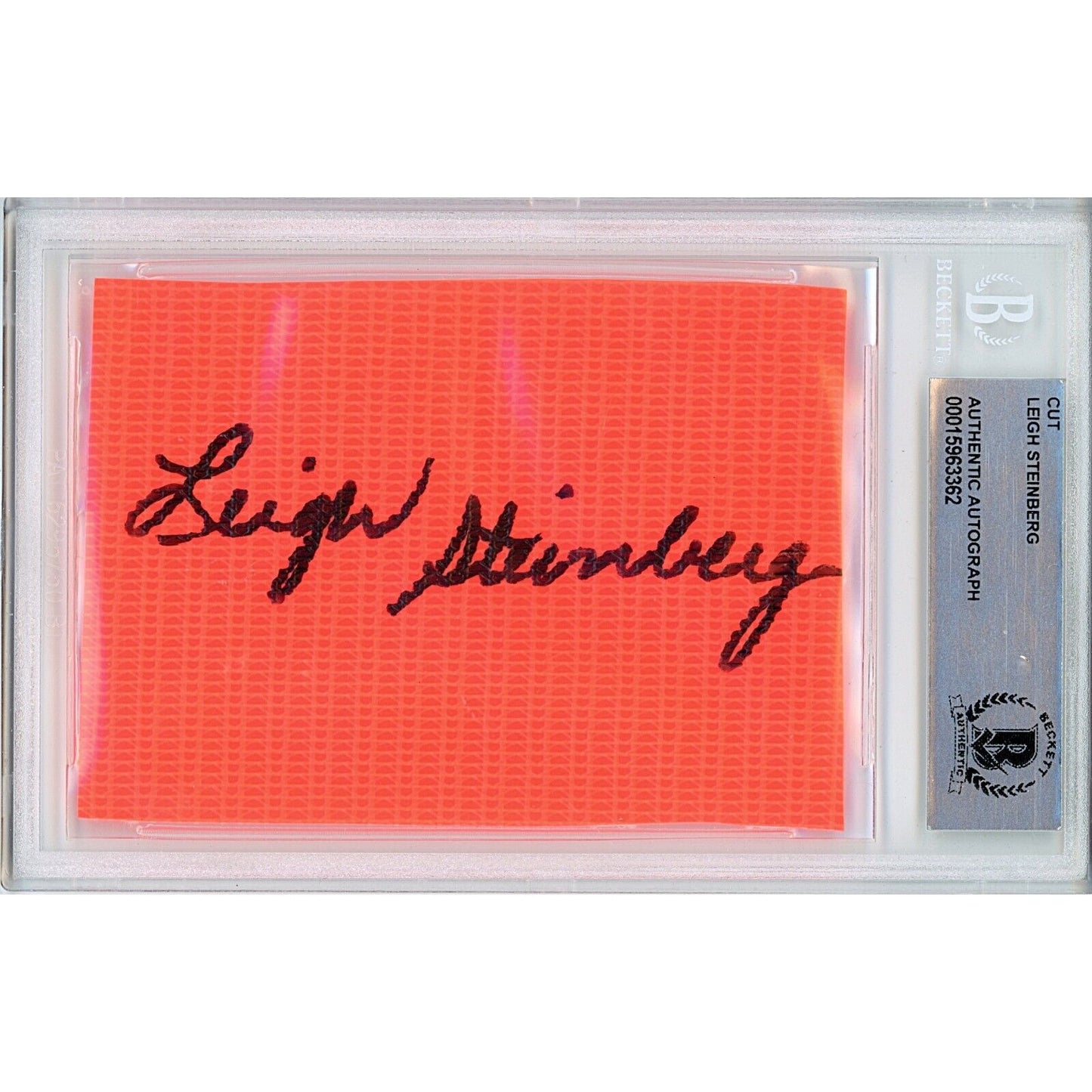 Footballs- Autographed- Leigh Steinberg Sports Agent Signed Football End Zone Pylon Signature Cut Beckett Authentic Auto Slab Front