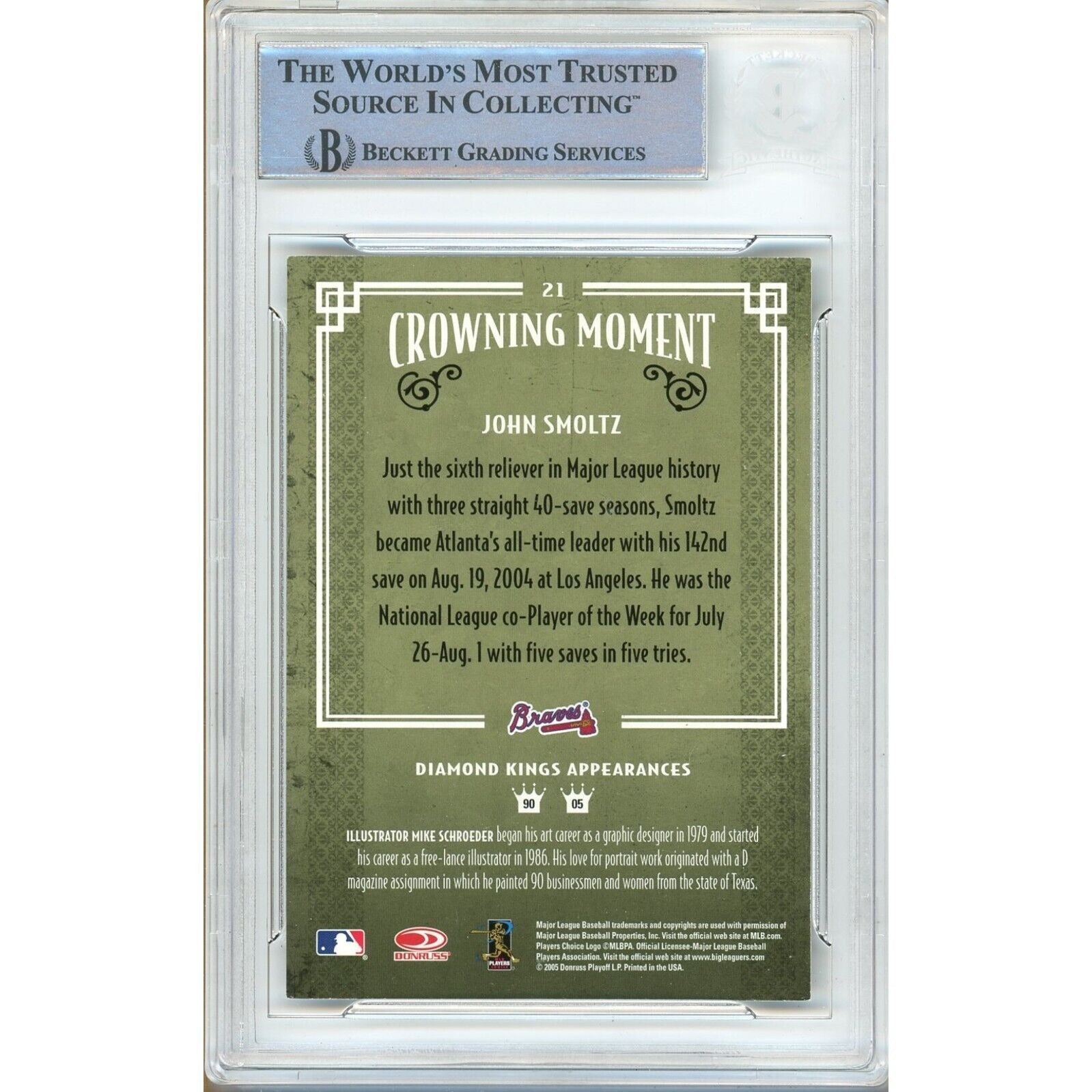 John Smoltz Atlanta Braves signed trading card – signature close-up – Beckett COA