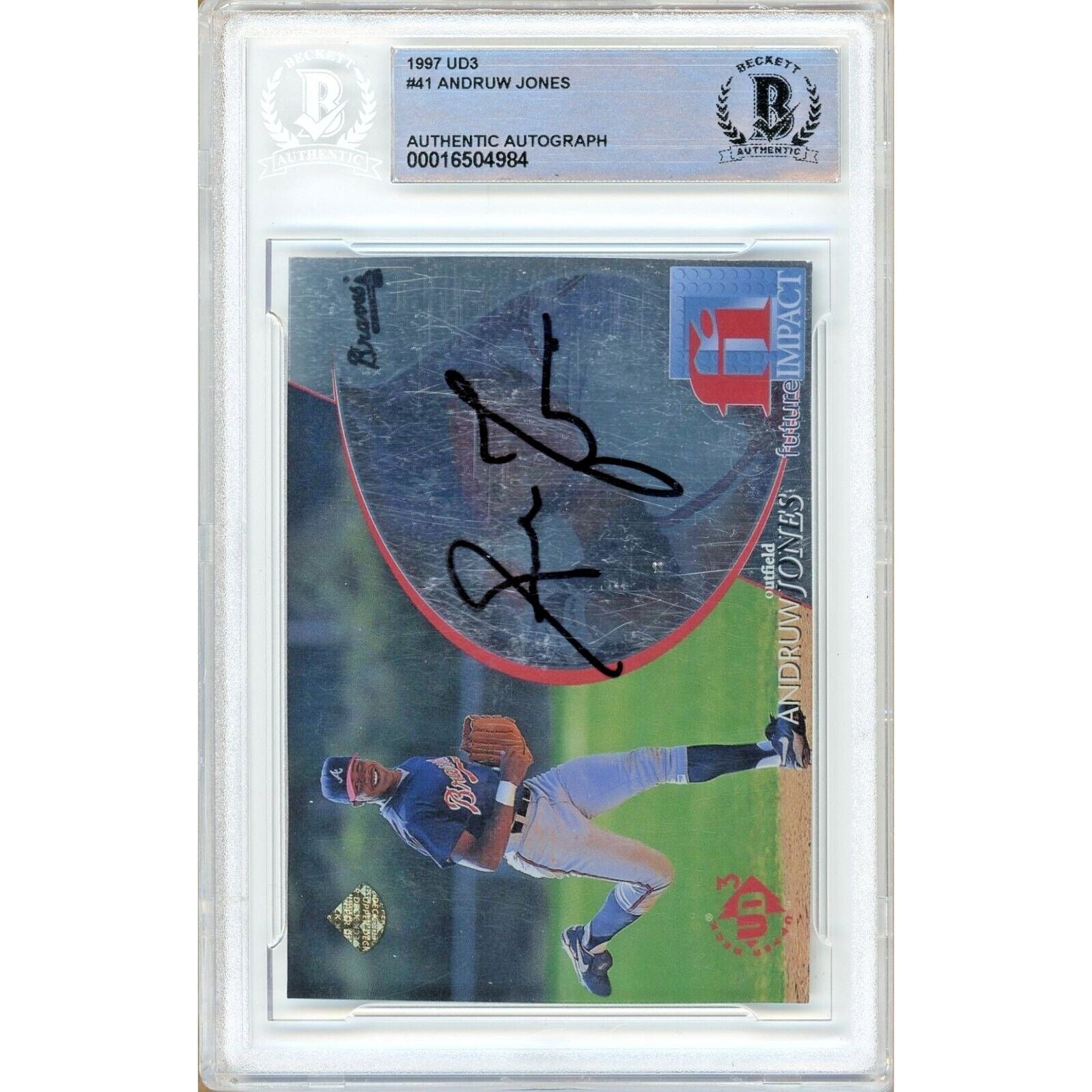 Baseballs- Autographed- Andruw Jones Atlanta Braves Signed 1997 Upper Deck UD3 Baseball Card Beckett Authenticated Auto Slab Front