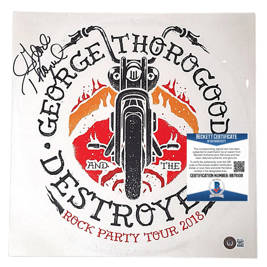 Autographed Promotional poster for George Thorogood and the Destroyers rock party tour 2018 with a motorcycle graphic.
