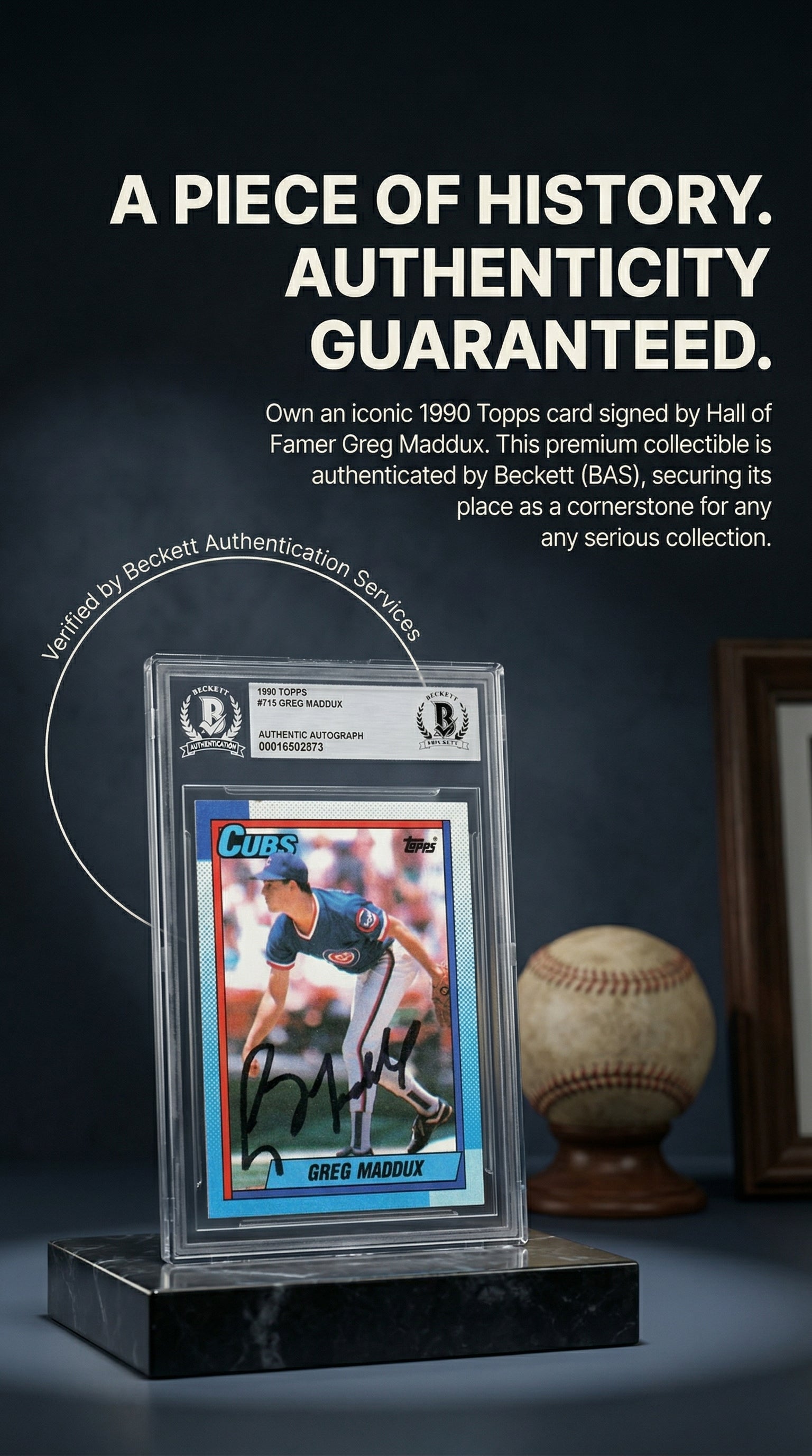 Greg Maddux Autographed 1990 Topps # 715 - Chicago Cubs - Beckett Authentication