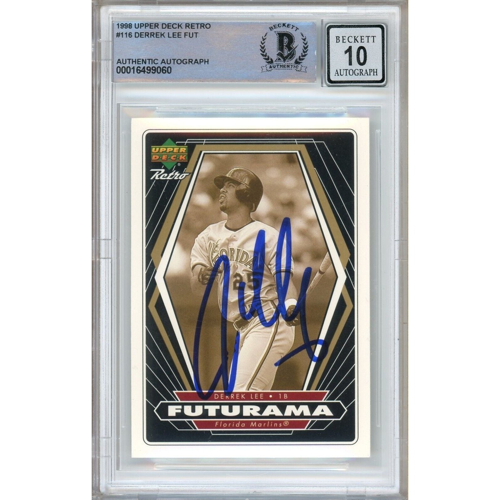 1998 Upper Deck #00016499060 Derrek Lee Miami Marlins Autographed Trading Card – Beckett BAS
