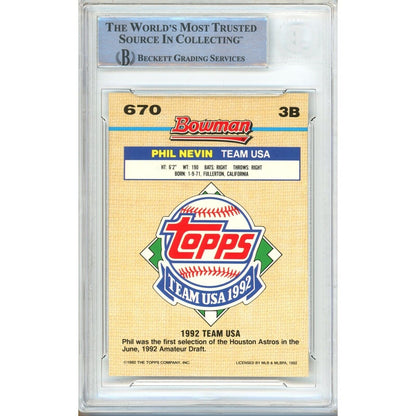 Baseballs- Autographed- Phil Nevin Team USA Signed 1992 Bowman Golf Foil Rookie Baseball Card Beckett Authentic Auto Slab Back