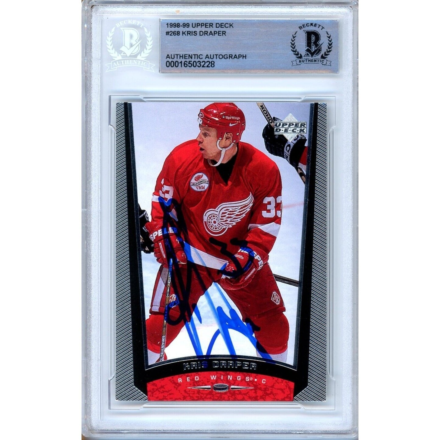 Hockey- Autographed- Kris Draper Detroit Red Wings Signed 1998-99 Upper Deck Hockey Card Beckett Authentic Auto Slab Front