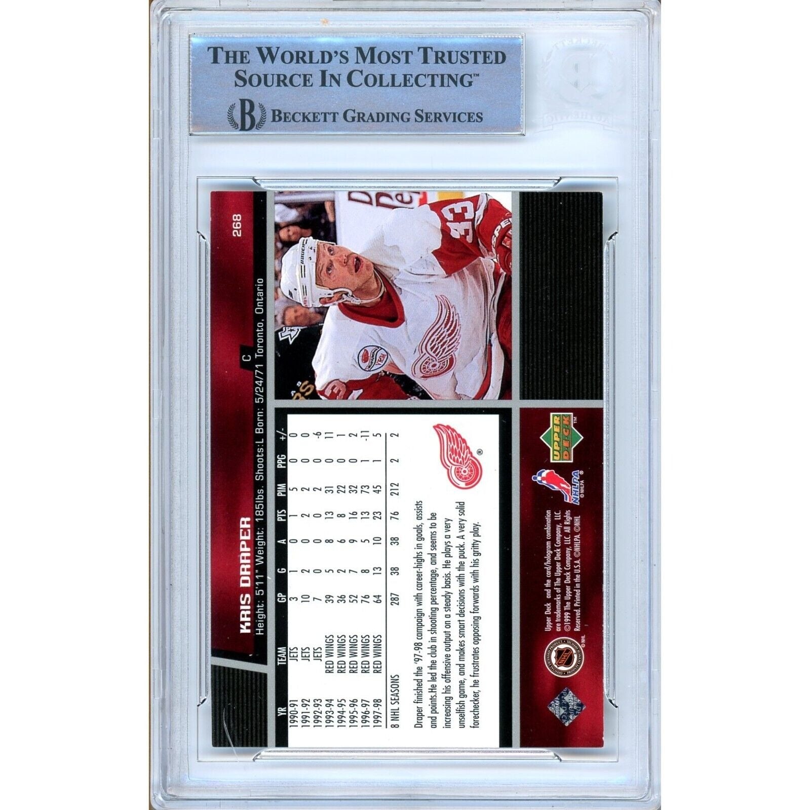 Kris Draper Detroit Red Wings auto trading card – authentication sticker – Beckett COA