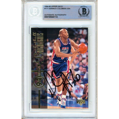 Basketballs- Autographed- Derrick Coleman Brooklyn Nets Signed 1994-95 Upper Deck Team USA Basketball Card Beckett Authentic Auto Slab Front