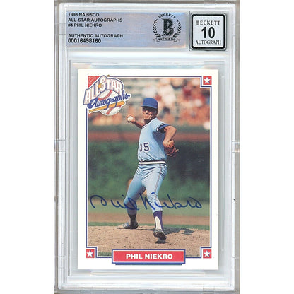 Baseballs- Autographed- Phil Niekro Atlanta Braves Signed 1993 Nabisco All Star Autographs Baseball Card Beckett Authentic BGS Auto-10 Graded Slab Front