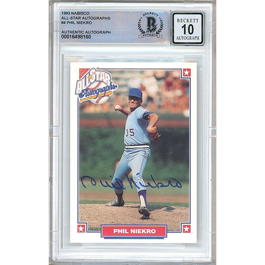 Baseballs- Autographed- Phil Niekro Atlanta Braves Signed 1993 Nabisco All Star Autographs Baseball Card Beckett Authentic BGS Auto-10 Graded Slab Front