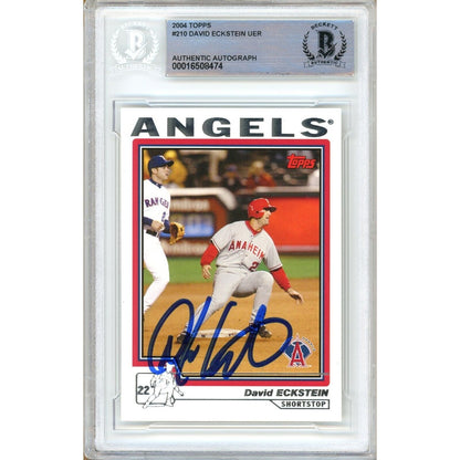 Baseballs- Autographed- David Eckstein Los Angeles Angels 2004 Topps Baseball Card Beckett Authentic Auto Slab Front