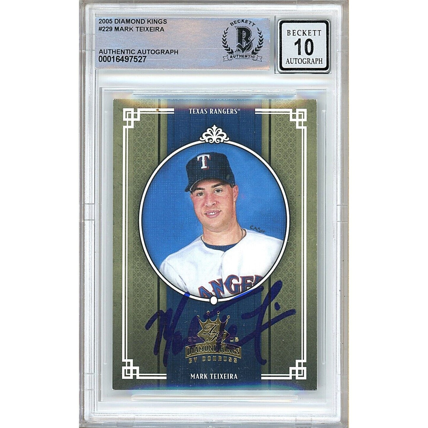 Baseballs- Autographed- Mark Teixeira Texas Rangers Signed 2005 Donruss DIamond Kings Baseball Card Beckett Authentic BGS Auto-10 Graded Slab Front