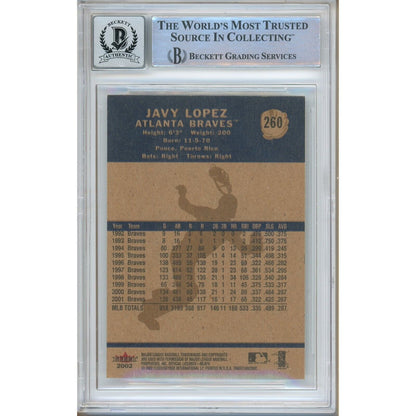 Baseballs- Autographed- Javy Lopez Atlanta Braves Signed 2002 Fleer Tradition Baseball Card Beckett Authentic Auto Slab Back