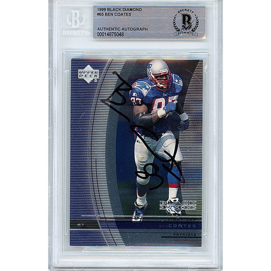 Footballs- Autographed- Ben Coates New England Patriots Signed 1999 Upper Deck Black Diamond Football Card Beckett Authentic Auto Slab Front