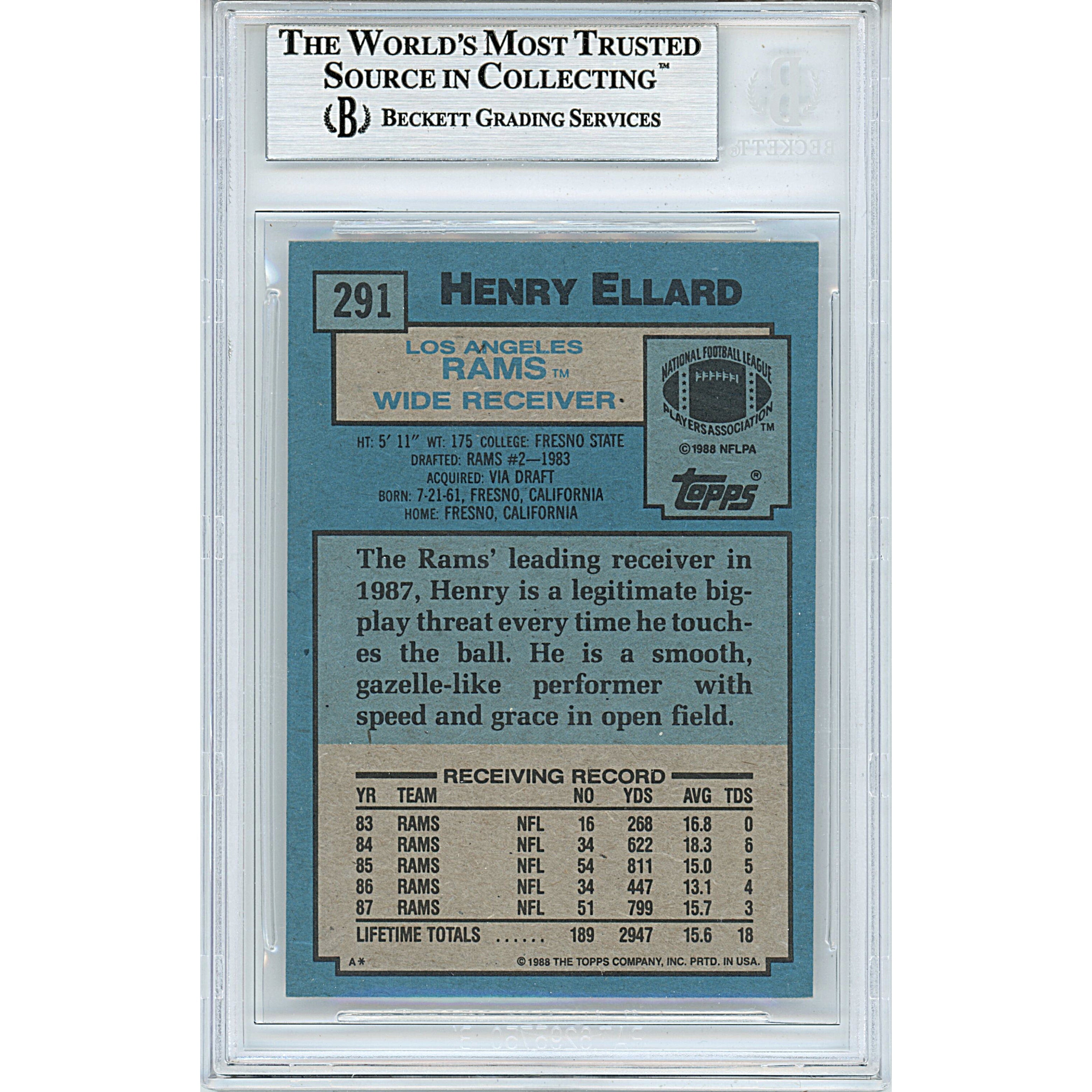 Henry Ellard Los Angeles Rams Signed Trading Card Beckett BGS
