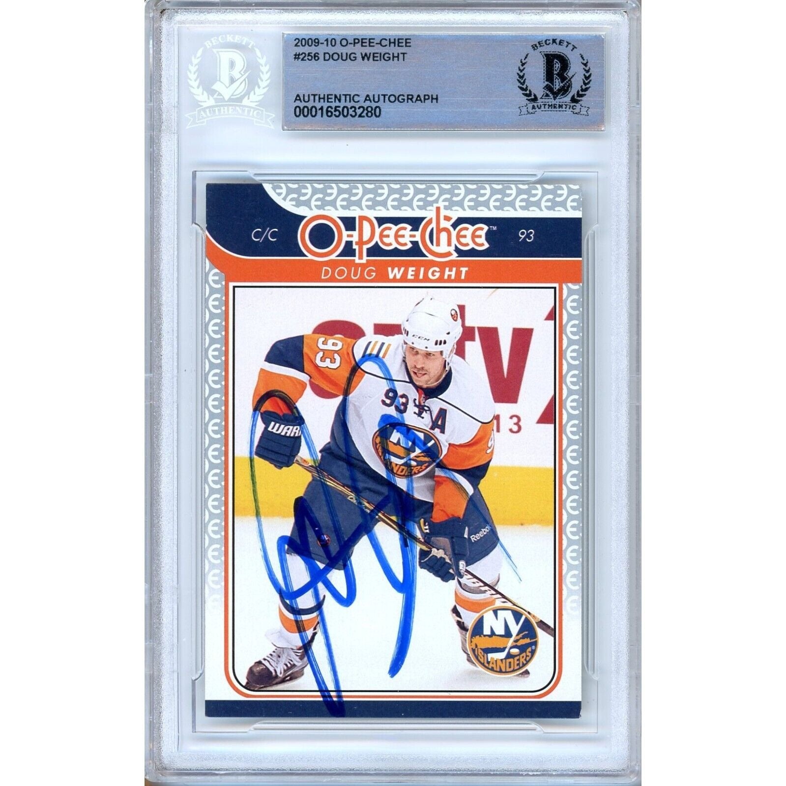 Hockey- Autographed- Doug Weight New York Islanders Signed 2009-10 O-Pee-Chee Hockey Card Beckett Authentic Auto Slab Front