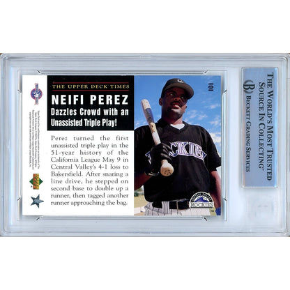 Baseballs- Autographed- Neifi Perez Colorado Rockies Signed 1995 Upper Deck Minors Baseball Card Beckett Authentic Auto Slab Back