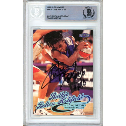 Basketballs- Autographed- Ruthie Bolton Holifield Sacramento Monarchs Signed 1999 Fleer Ultra WNBA Trading Card Beckett Authentic Auto Slab Front