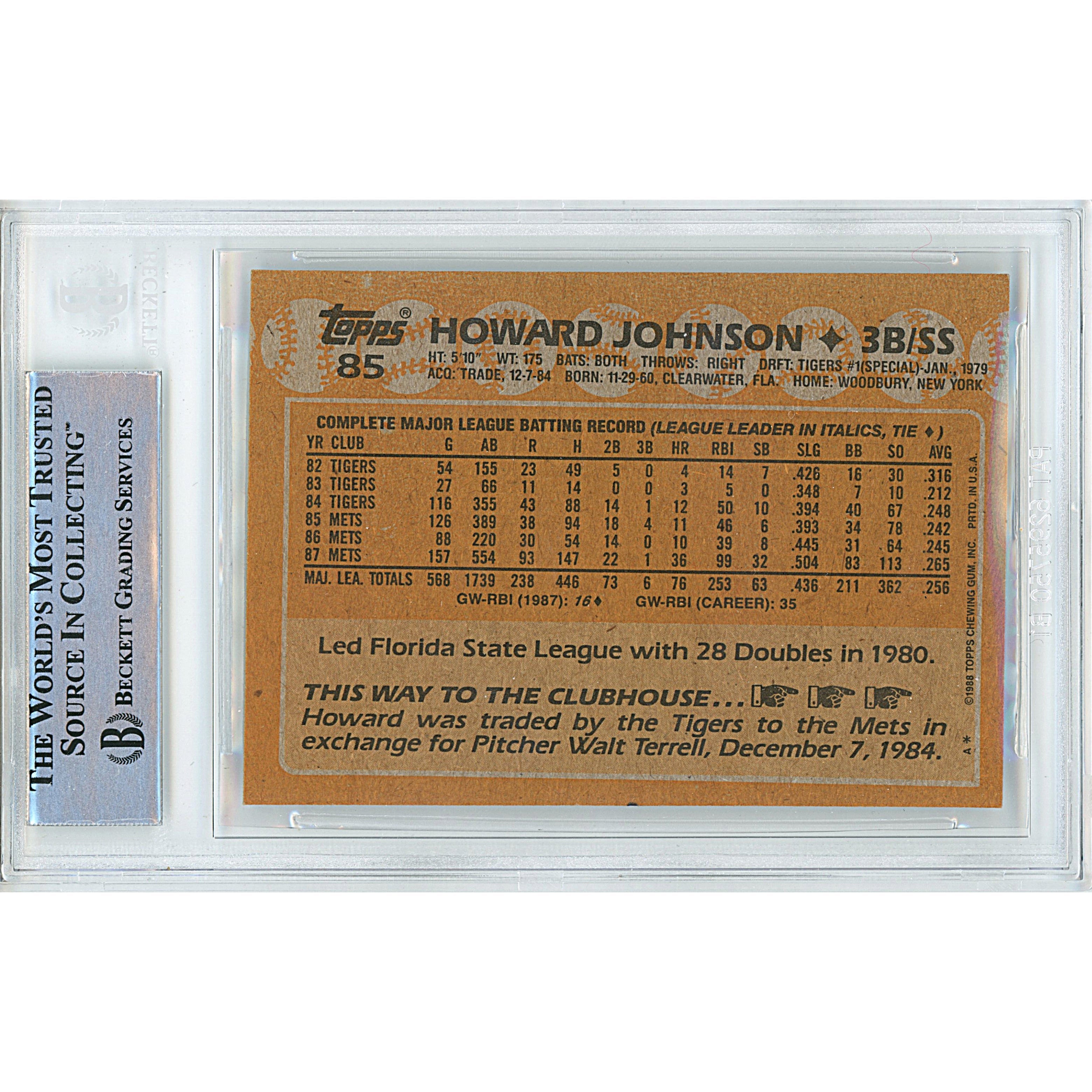 Howard Johnson New York Mets Signed Trading Card Beckett BGS