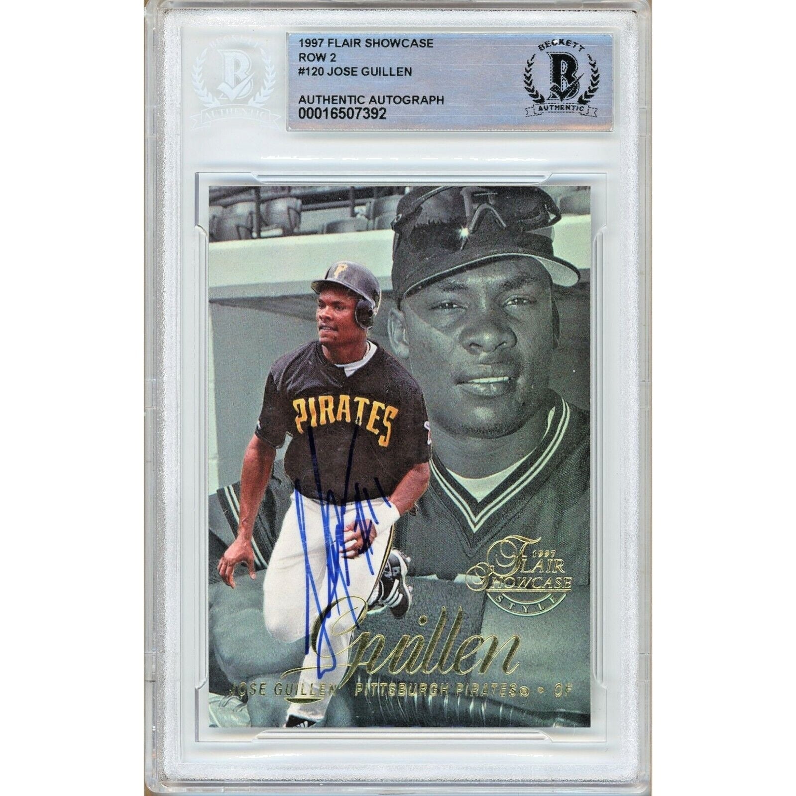 Jose Guillen Pittsburgh Pirates autographed trading card – full view – Beckett COA