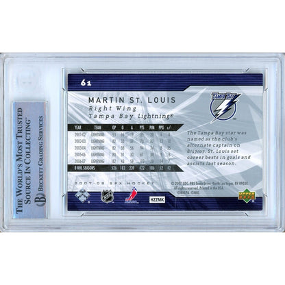 Hockey- Autographed- Martin St Louis Tampa Bay Lightning Signed 2007-08 Upper Deck SPx Hockey Card Beckett Authentic Auto Slab Back