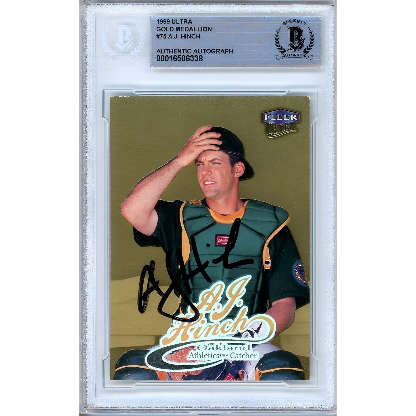 Baseballs- Autographed- AJ Hinch Signed 1999 Fleer Ultra Gold Medallion Baseball Card Beckett Authentic Auto Slab Front