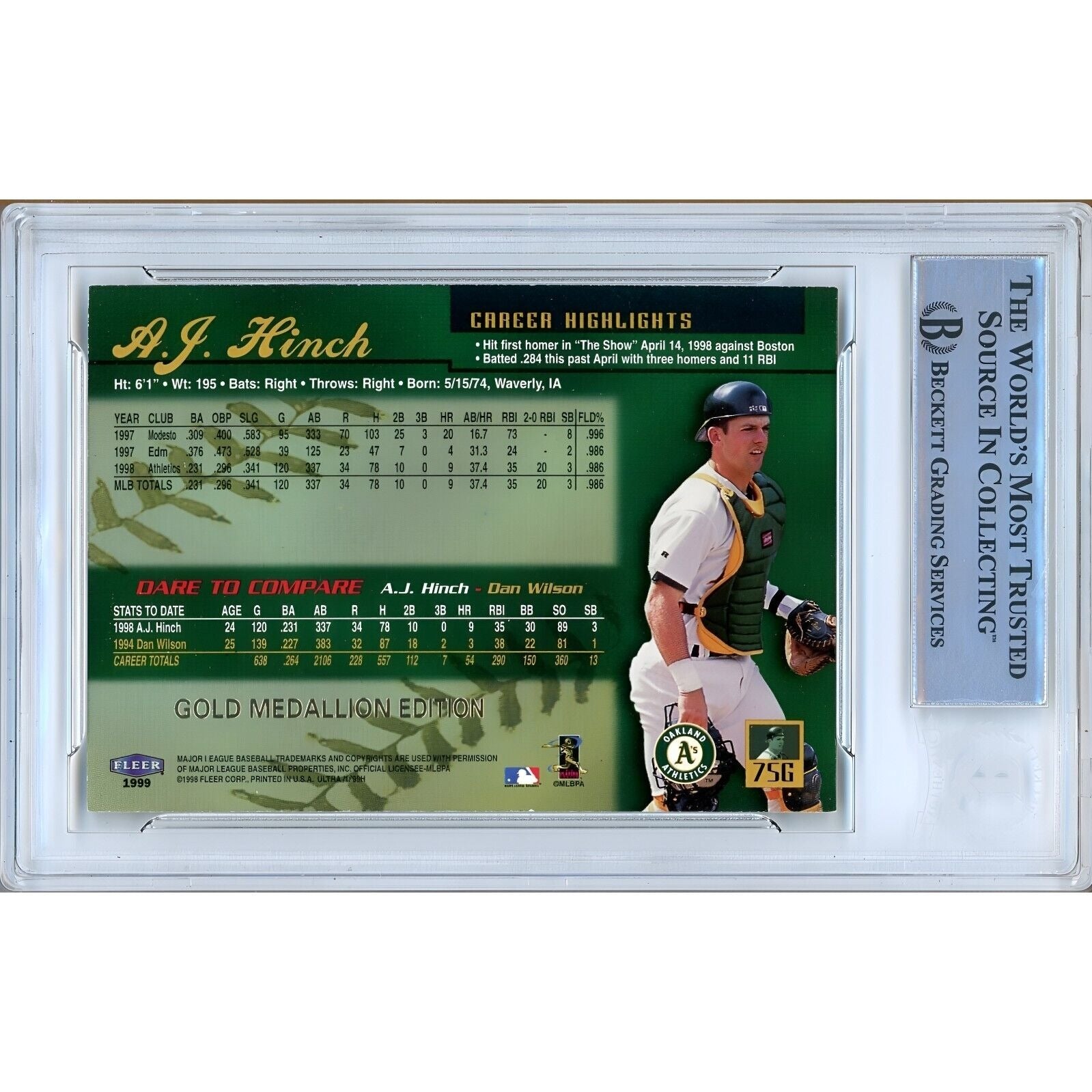 1999 #75 AJ Hinch Oakland Athletics Signed Trading Card – Beckett BAS