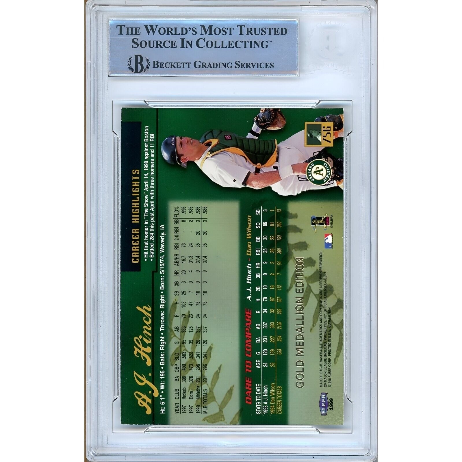 1999 #75 AJ Hinch Oakland Athletics Autograph Trading Card – Beckett BAS