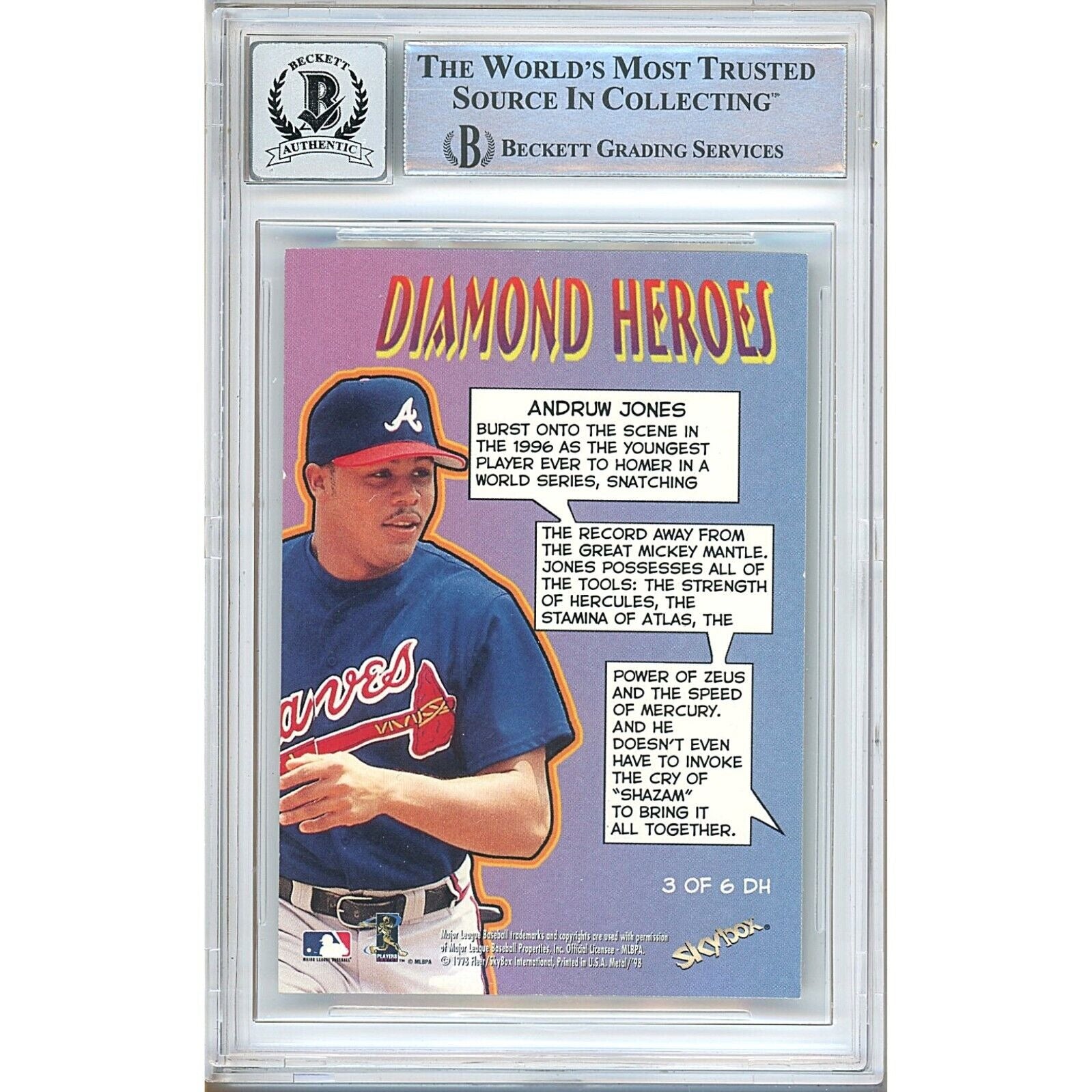 Baseballs- Autographed- Andruw Jones Atlanta Braves Signed 1998 Metal Universe Baseball Card Beckett Authentic BGS Auto-10 Graded Slab Back