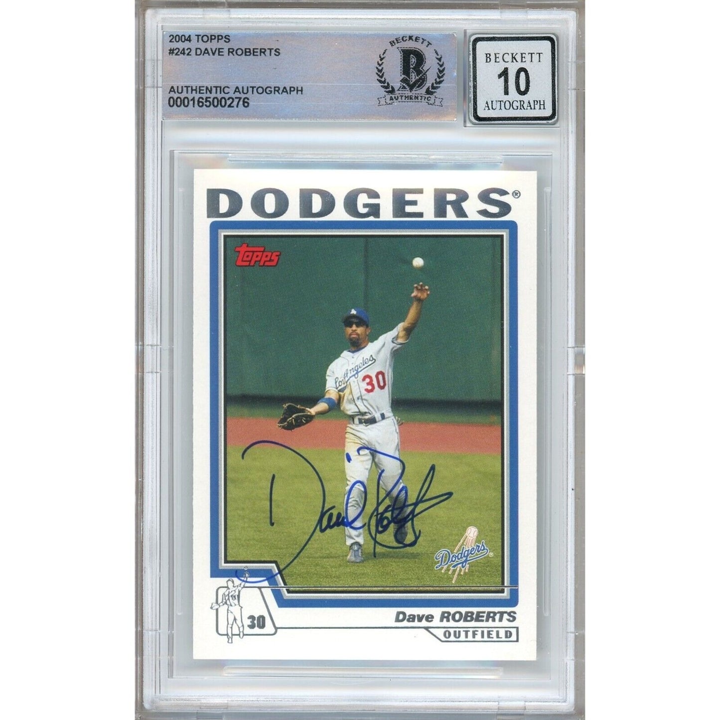 Baseballs- Autographed- Dave Roberts Los Angeles Dodgers Signed 2004 Topps Baseball Card Beckett Authentic BGS Auto-10 Graded Slab Front