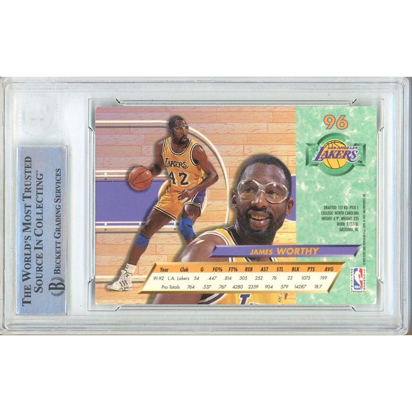 James Worthy Los Angeles Lakers signed trading card – signature close-up – Beckett COA