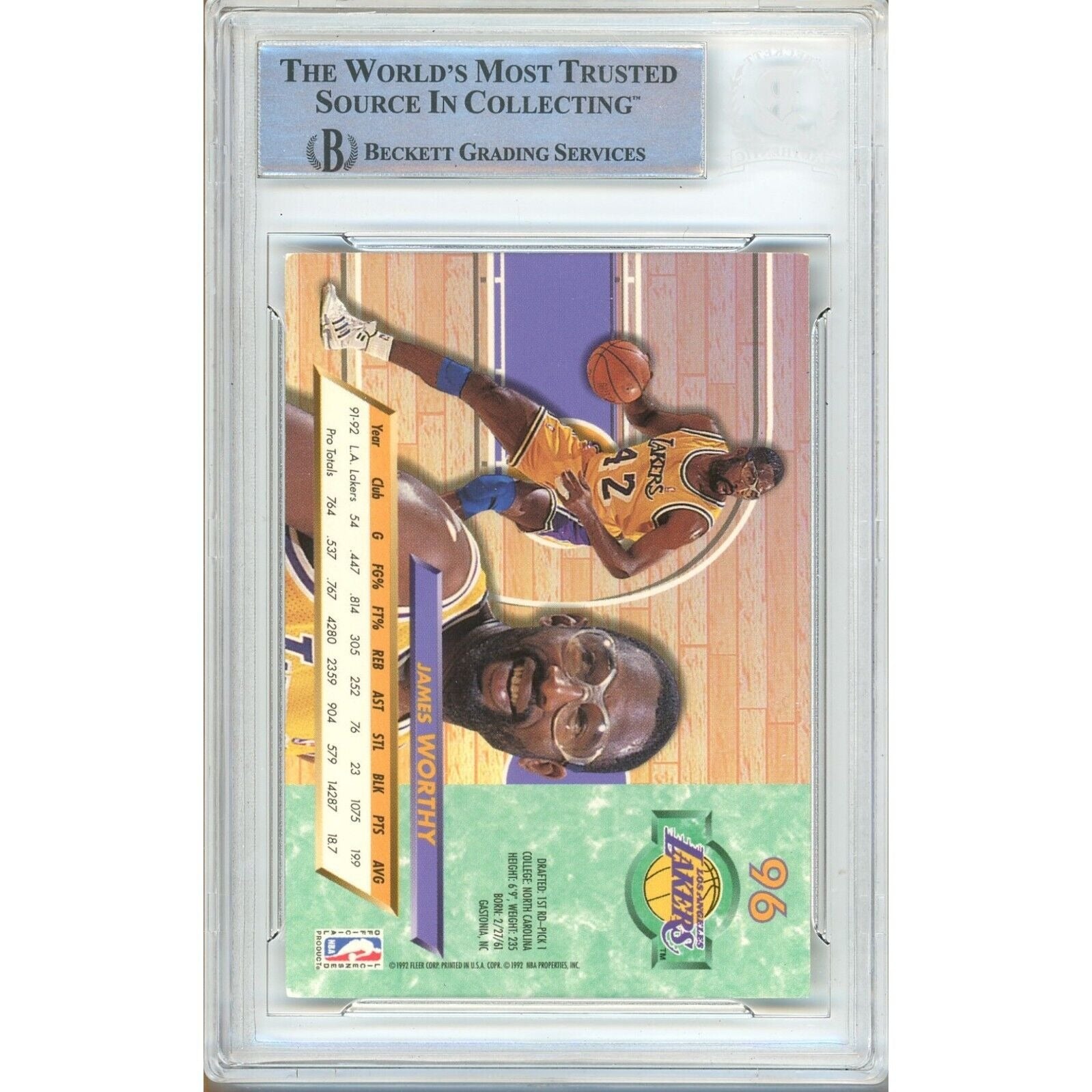 Basketballs- Autographed- James Worthy Los Angeles Lakers Signed 1992-93 Fleer Ultra Basketball Card Beckett Authenticated Auto Slab Back