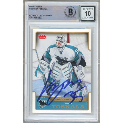 Hockey- Autographed- Vesa Toskala San Jose Sharks Signed 2006-07 Fleer Trading Card Beckett Authentic BGS Auto-10 Graded Slab Front