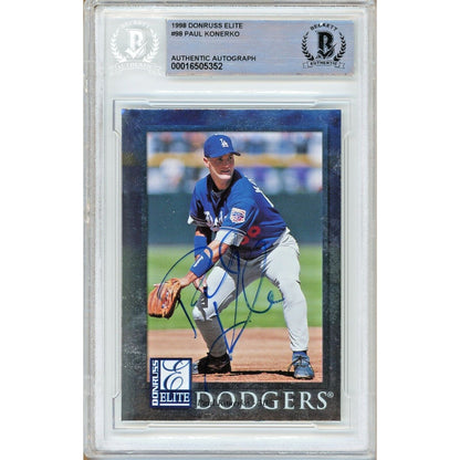 Baseballs- Autographed- Paul Konerko Los Angeles Dodgers Signed 1998 Donruss Elite Baseball Card Beckett Authentic Auto Slab Front