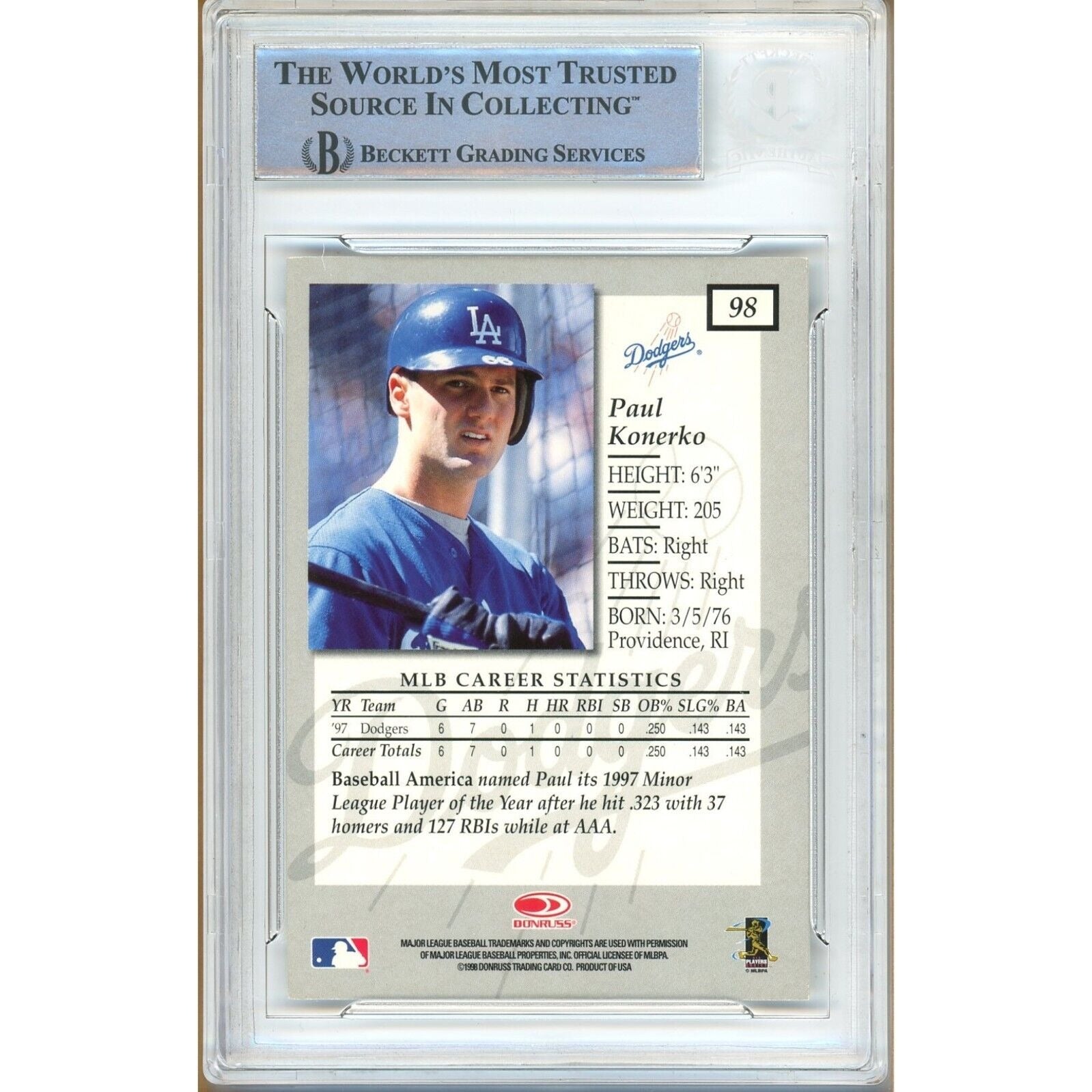 Paul Konerko Los Angeles Dodgers Signed Trading Card Beckett BAS